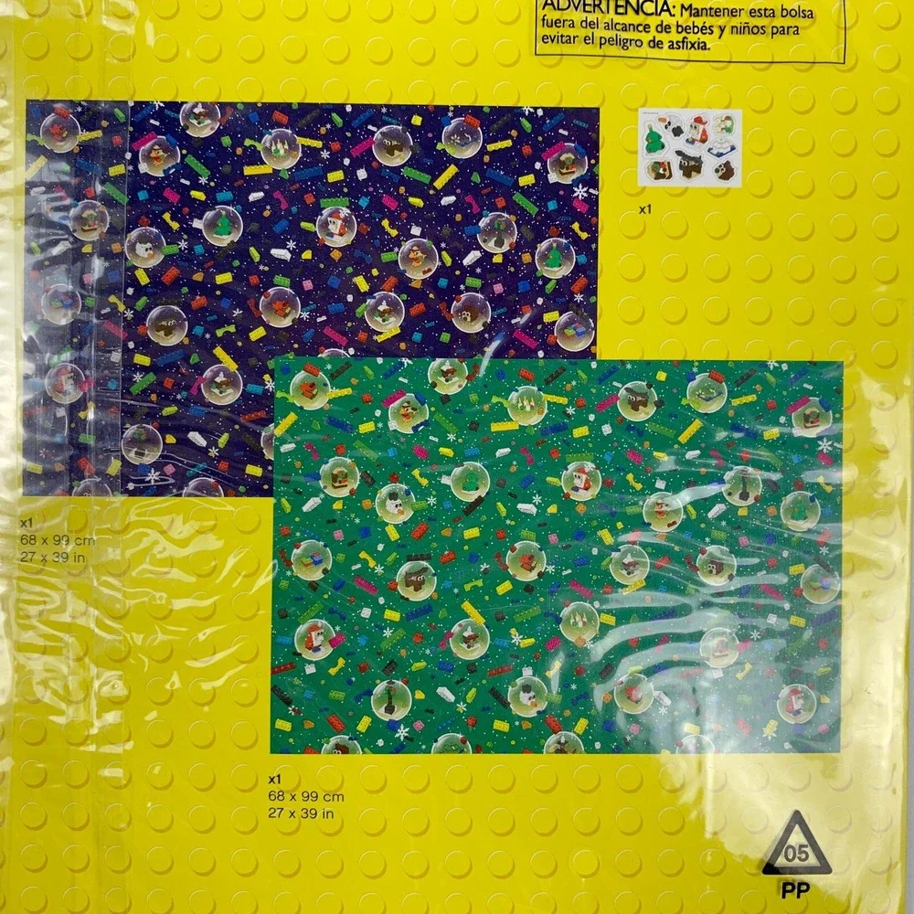 LEGO Christmas Holiday Wrapping Paper 2 Sheets Blue Green‎ Snow Globe Stickers